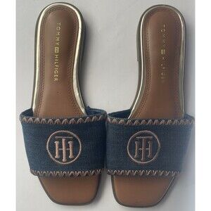 Tommy Hilfiger Women’s Pezley Flat Sandals Slide Shoe Denim Blue 7.5 M